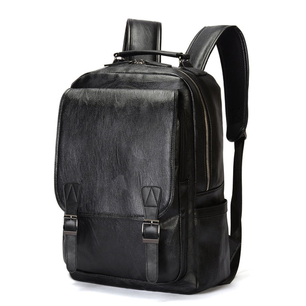 Elegant black leather backpack by a renowned designer