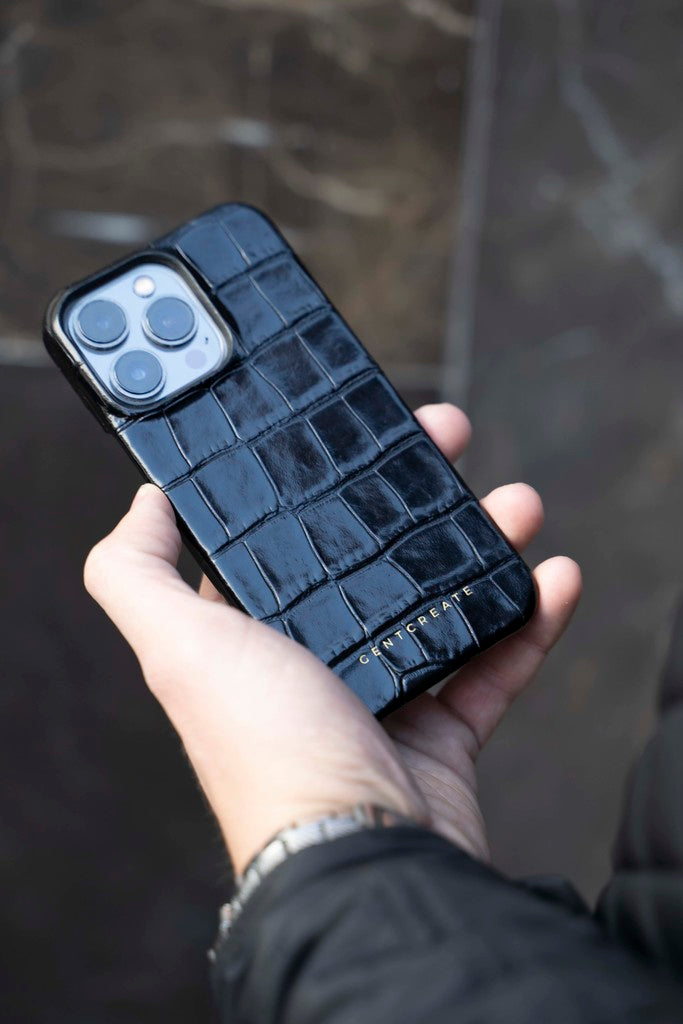 Coque iPhone en cuir brillant noir par Gentcreate