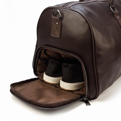 Luxurious black leather weekend duffle bag