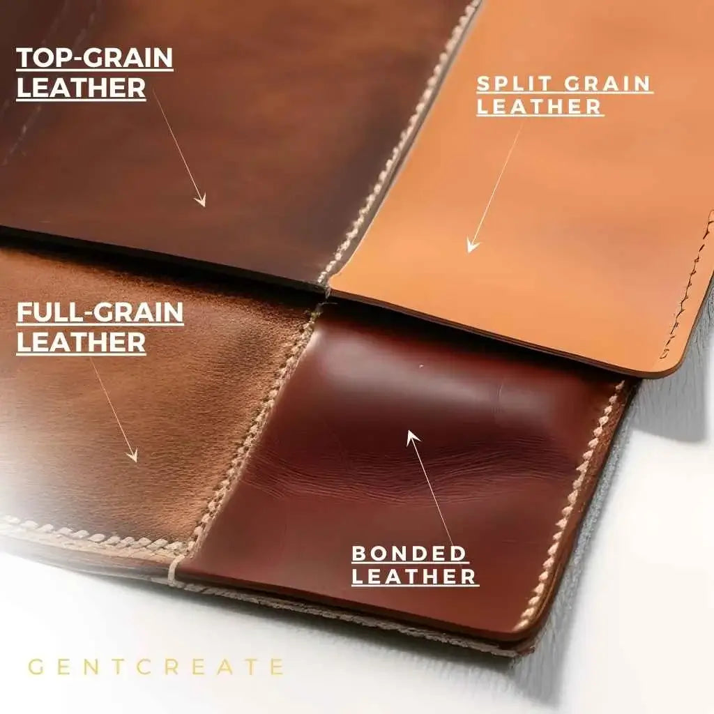 Four Leather types are full grain leather, top grain leather, split grain leather and bonded leather.