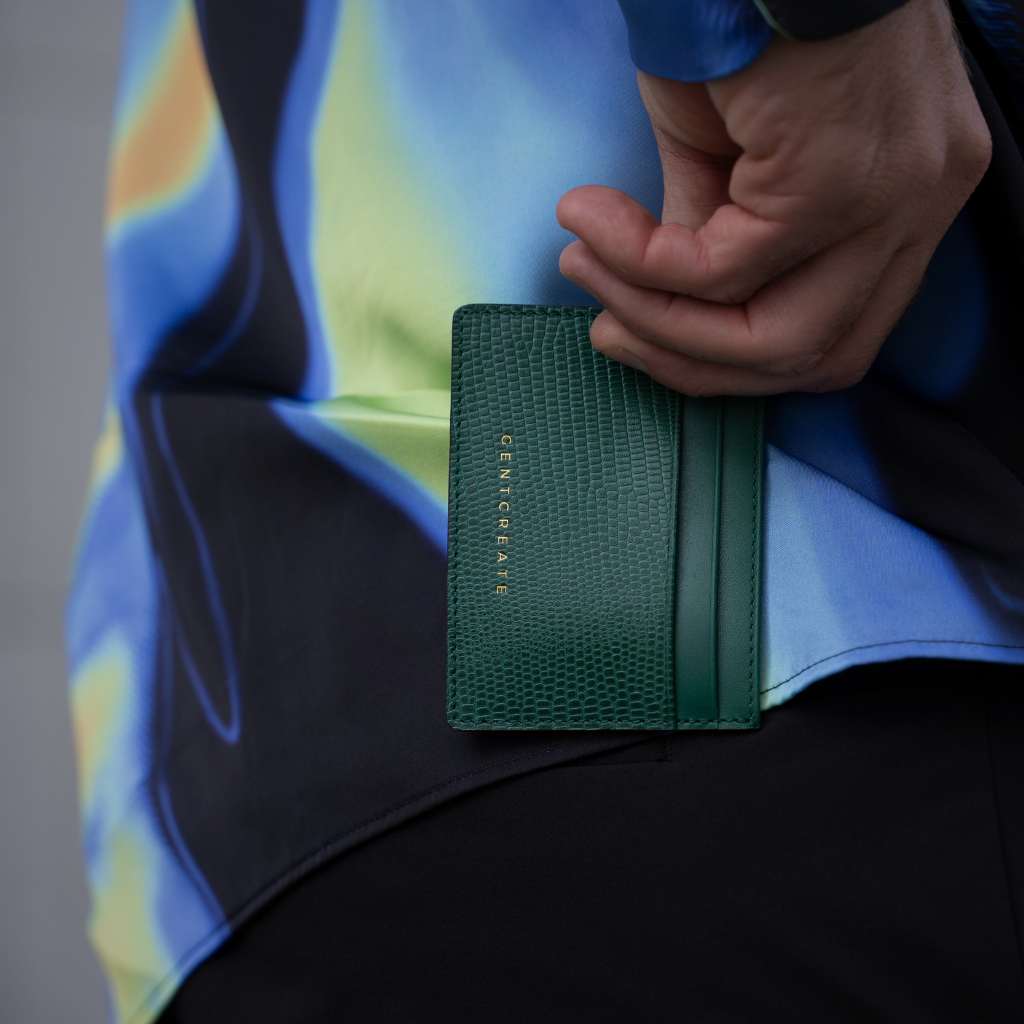 Green Leather Card Holder Close Up