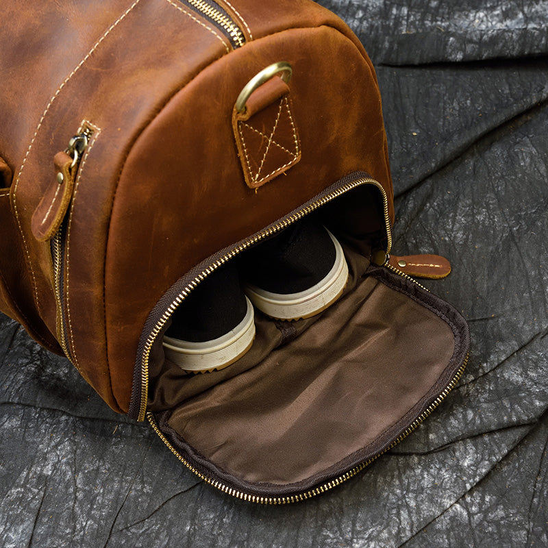 Brown Leather Crossbody Bag Shoes Pocket Storage Gentcreate