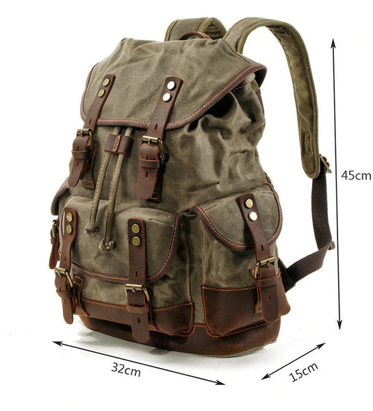 Sac à dos en cuir imperméable vert armée