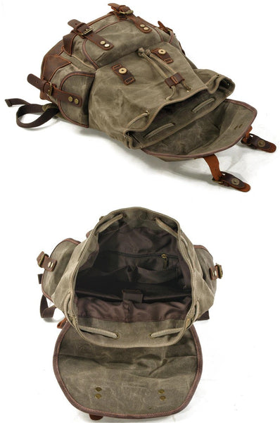 Waterproof Leather Backpack Army Green