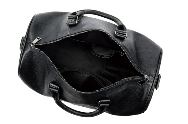 High-quality black leather duffle travel bag
