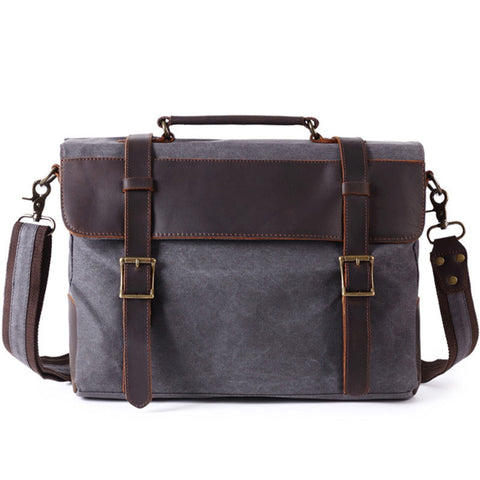 Gray Waxed Canvas Briefcase "Magister" Gentcreate