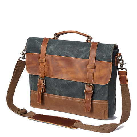 Legergroen gewaxt canvas Messenger Bag Negotium - Vintage schoudertas