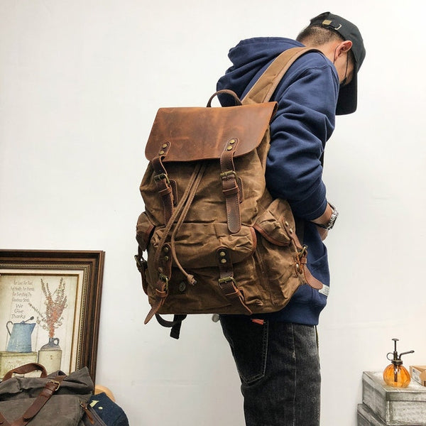 Waterproof Retro Backpack Coffee Color