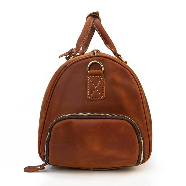 Brown leather crossbody duffle bag for men