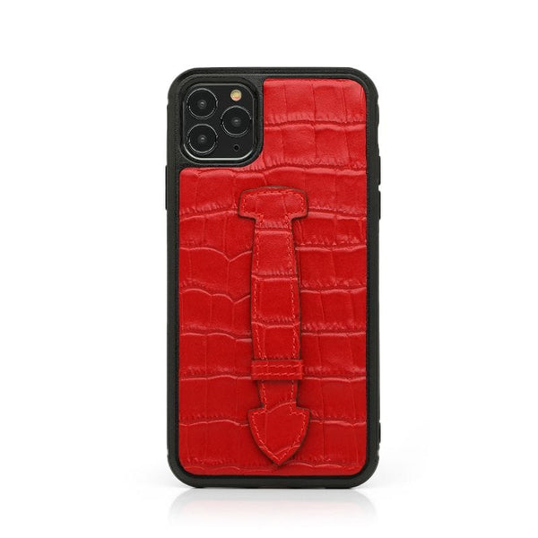 Scrunchy buckled textured-leather phone case