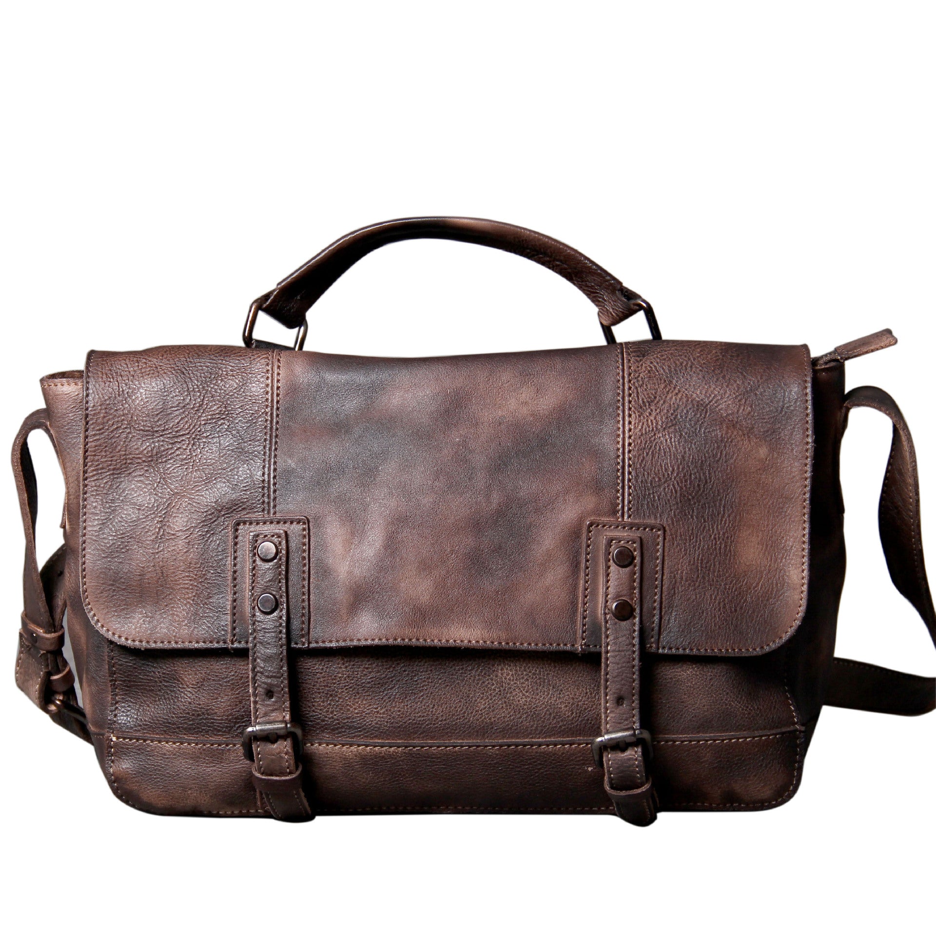 BROWN LEATHER MESSENGER BAG 