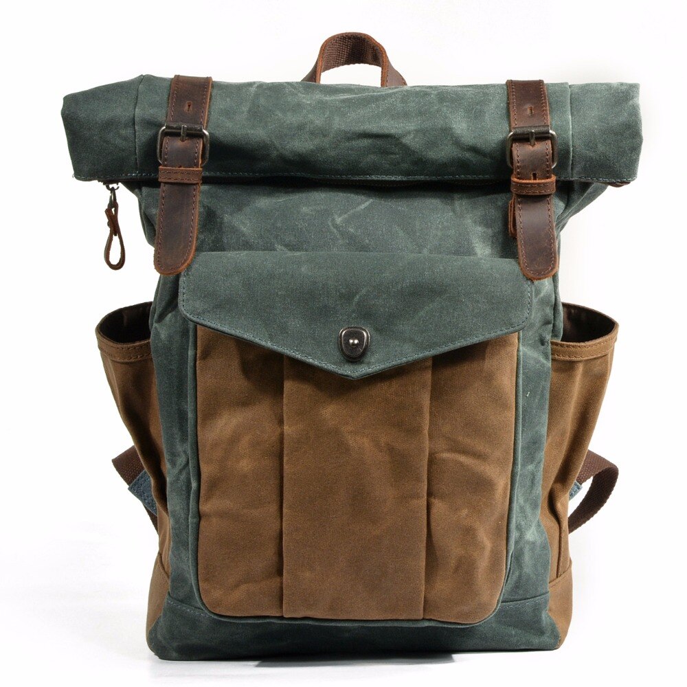Roll Top Retro Vintage Canvas Backpack 