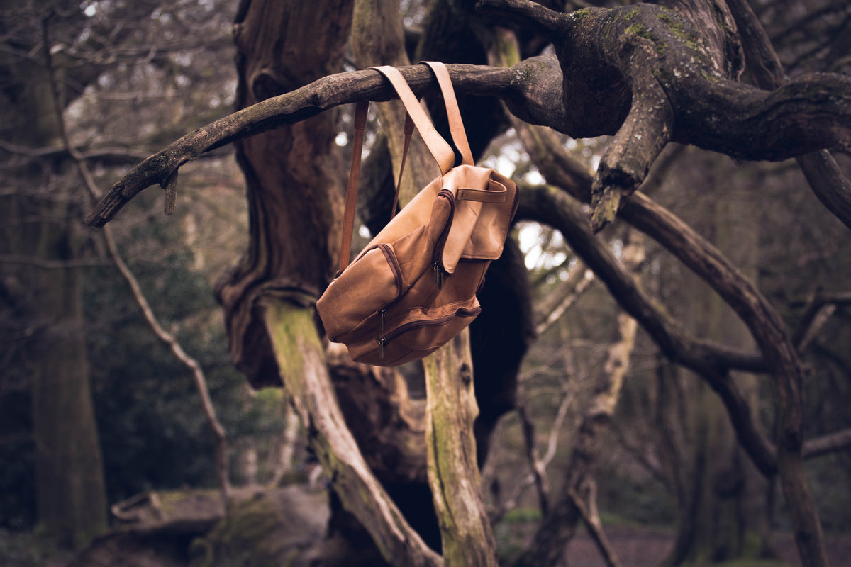 Vegan Leather Backpack Hangs On The Tree