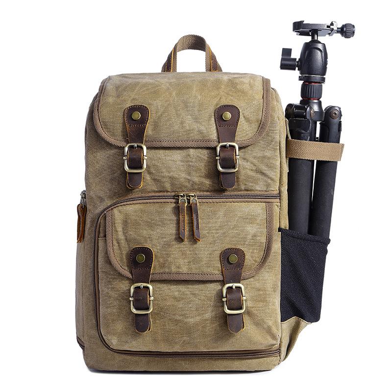 Waterproof Canvas Camera and Lens Backpack for Men Khaki Color Gentcreate