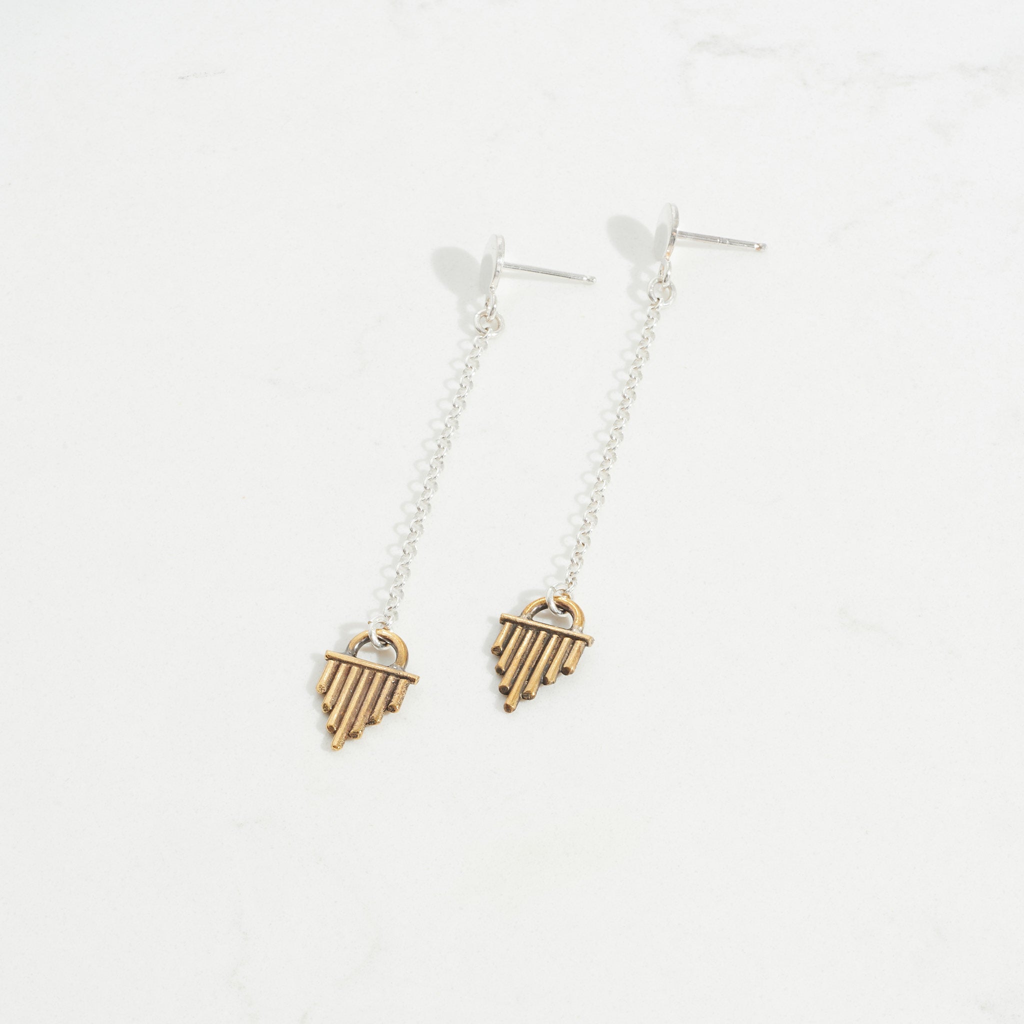 Sun Ray Dangle Studs | Silver + Brass