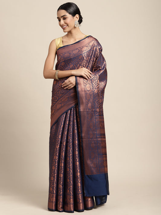 Copper Zari Weaved Semi Silk Sarees | KT180