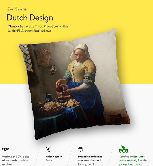 lavendel Historicus Michelangelo Sierkussens Dutch Design uit Rijksmuseum bij ZenXhome “Het melkmeisje”  Vermeer 40X40 inclusief kussens — ZenXstore