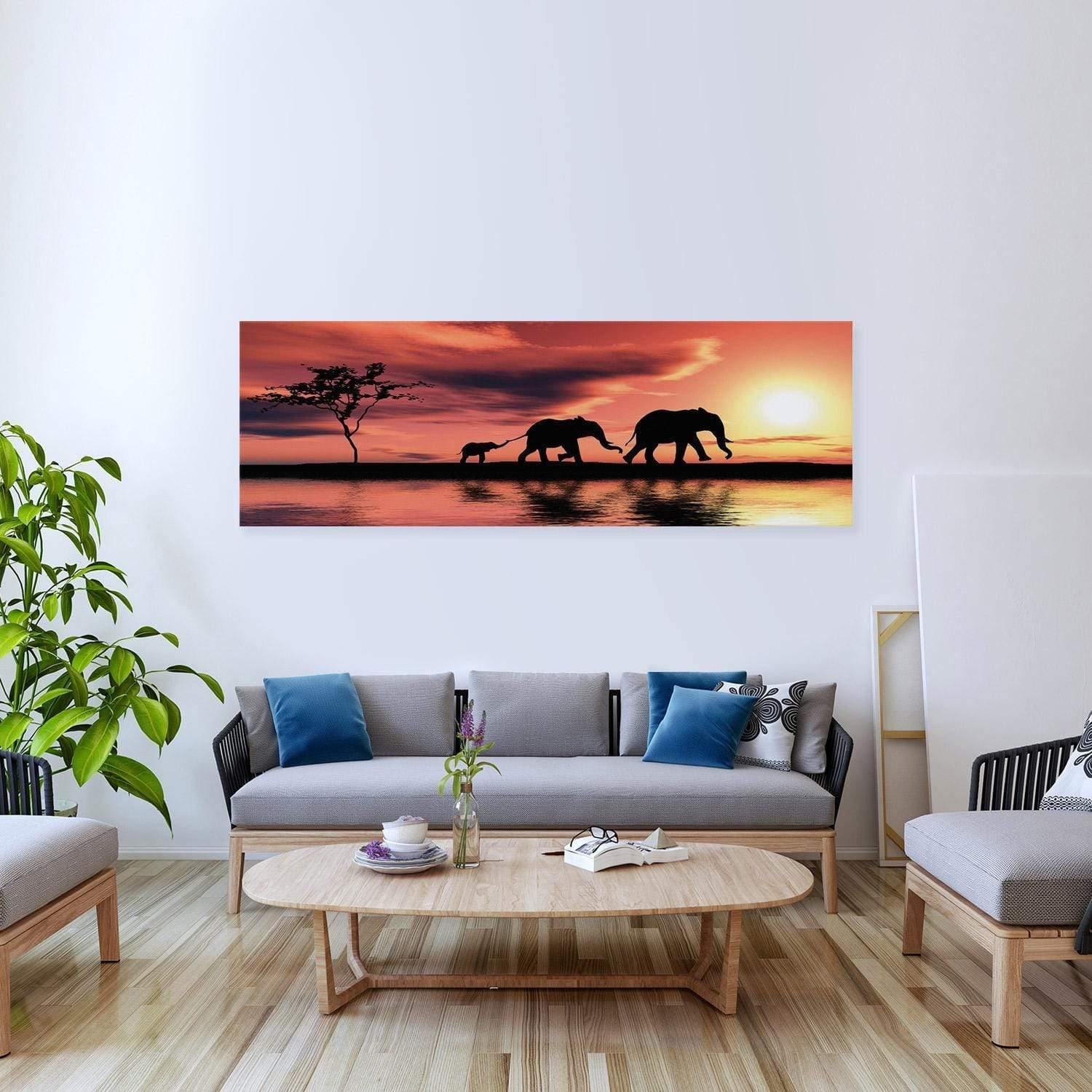 Family of Elephants at Sunset wall print