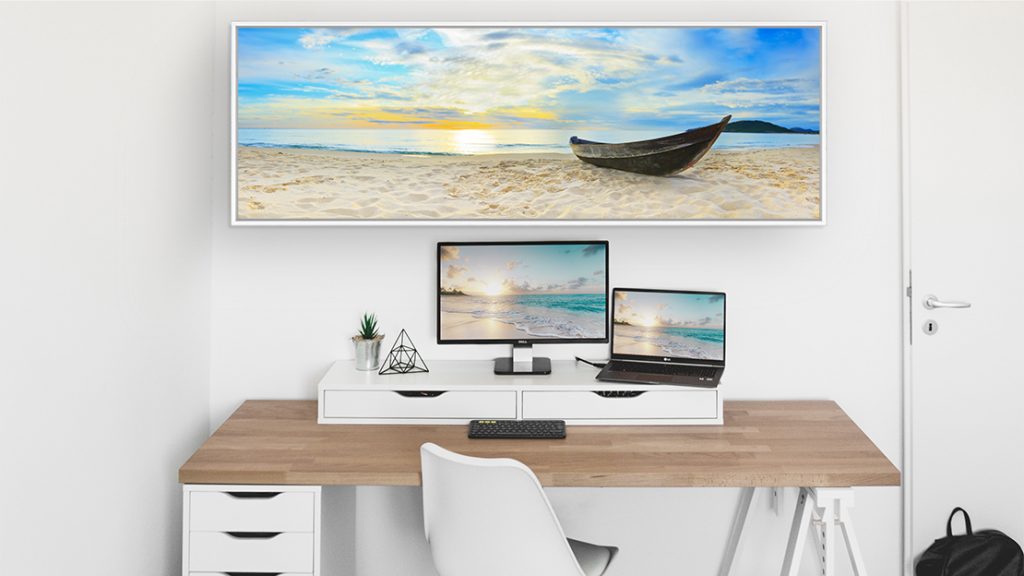 Beach print above desk