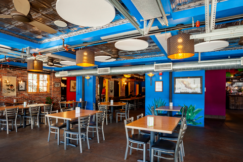 acoustic treatments were applied to the ceiling of the restaurant