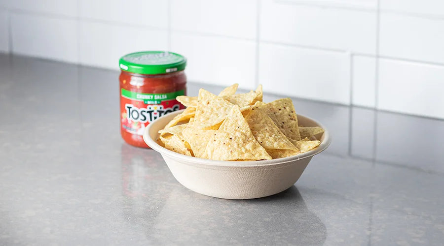 Chips are kept inside a Bagasse bowl