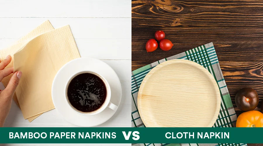 An image illustrating the contrast between bamboo paper napkins and cloth napkins for easy comparison