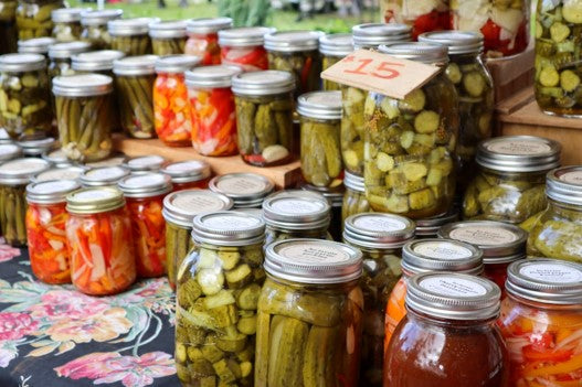 Jars of different fermented foods