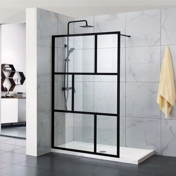Covey Fully Framed Shower Screen Grid Single Door Fixed Panel - Matte Black