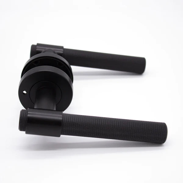 Manovella Knurled Privacy Door Handle - Rosedale - Matte Black