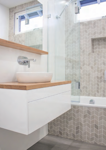 Mosaic Tiles in bathroom with vanity top