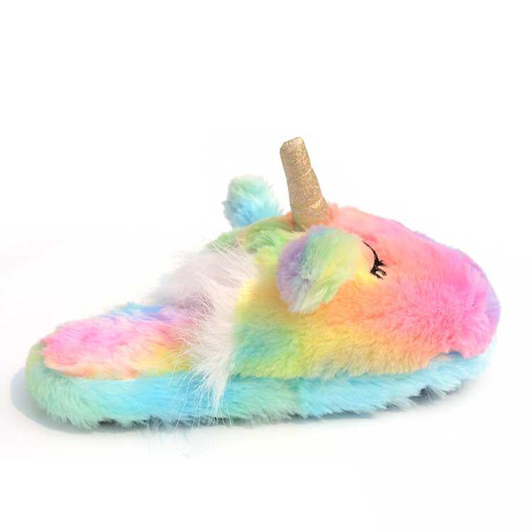Millffy Stuffed Funny Animal Rainbow cozy comfy Unicorn Plush Slippers for women girls
