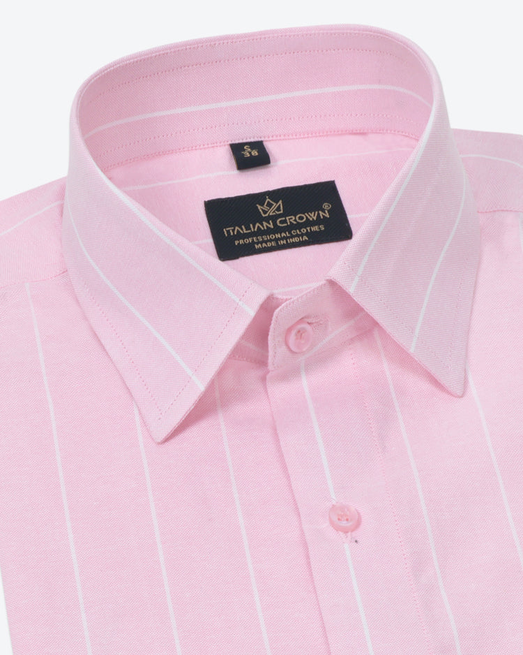 Pink & White Casual Striped Cotton [15% Off] Shirt – Italian Crown