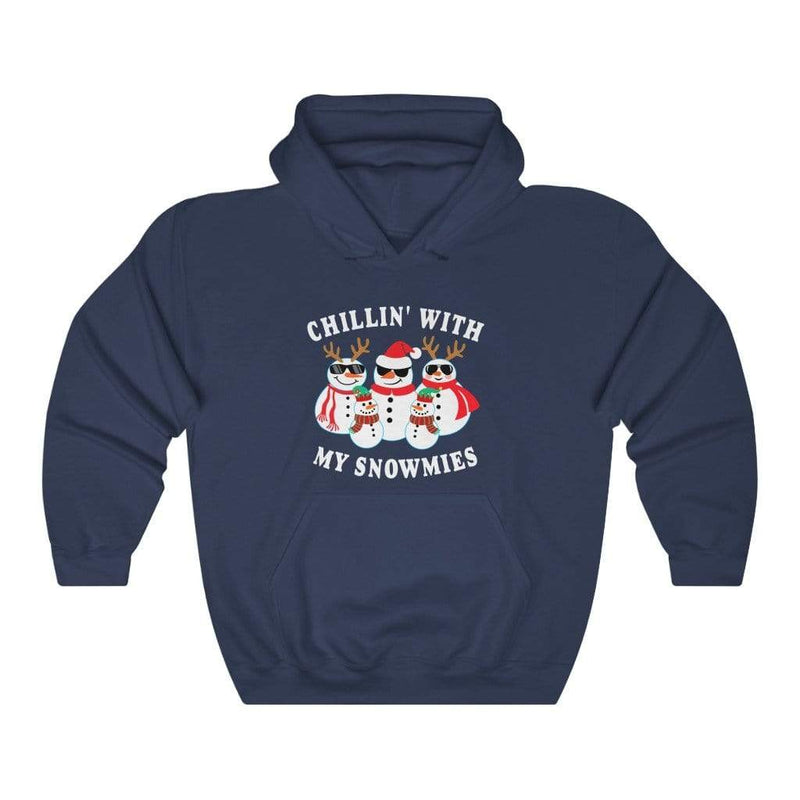 Christmas Snowman Chillin' With My Snowmies Antlers Unisex Hoodie Navy / S