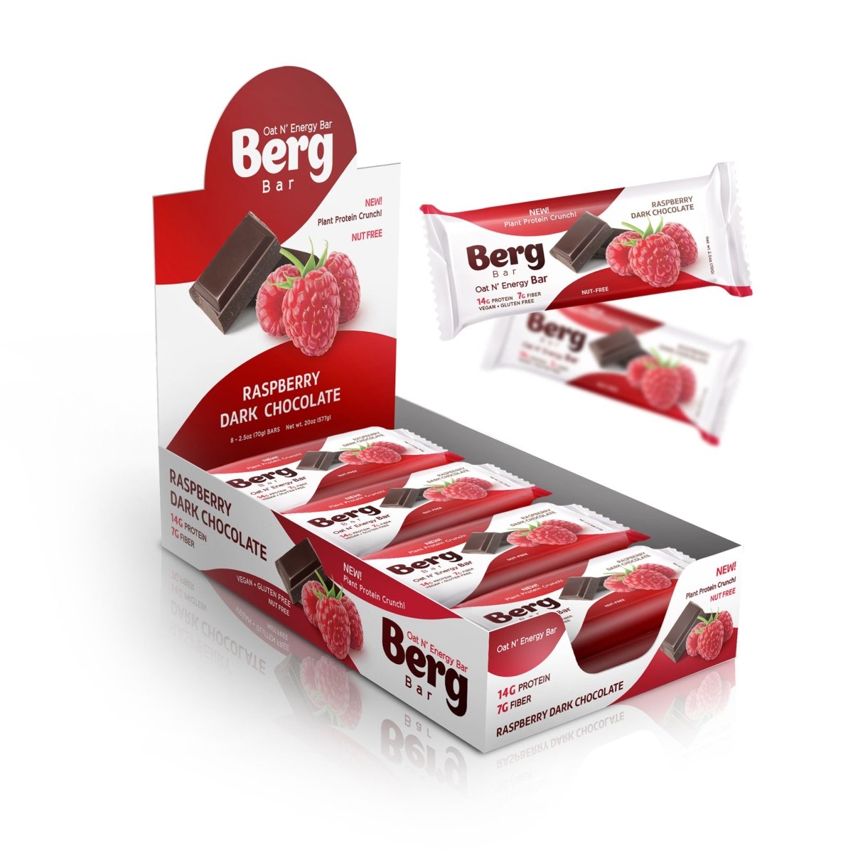 Berg Bar Raspberry Dark Chocolate - Plant Protein Crunch - Box of 8