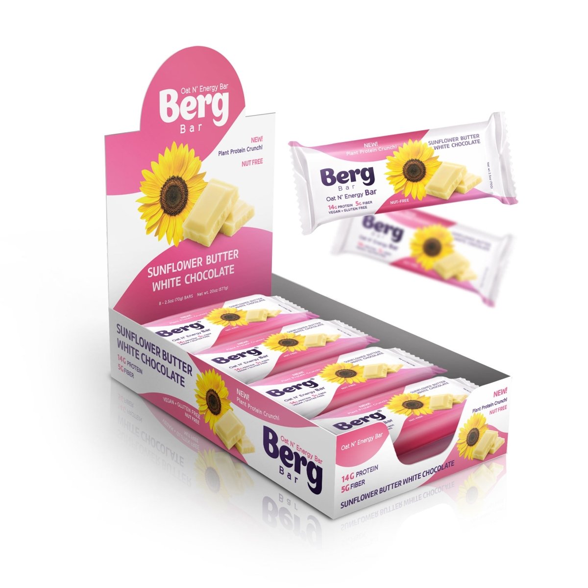 Berg Bar Sunflower Butter White Chocolate - Plant Protein Crunch - Box of 8