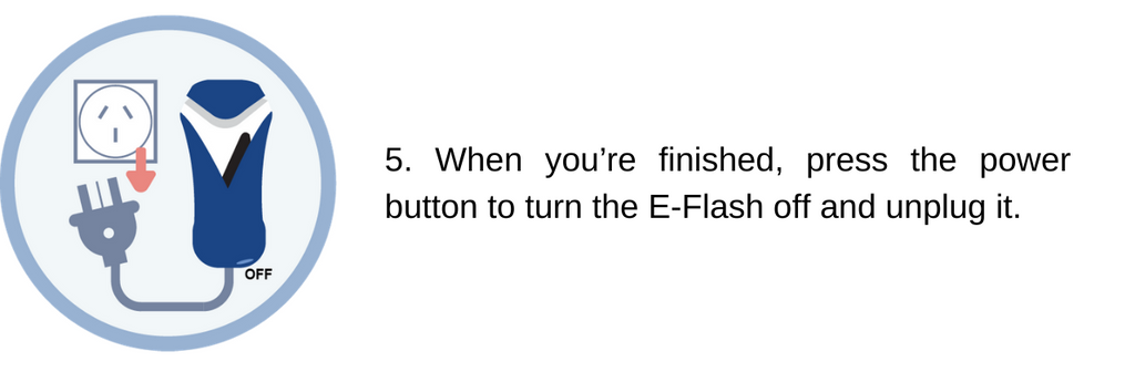 instructions step 5 of the in-home E-flash laser hair remover