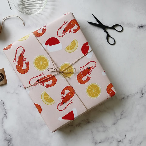 finished wrapping woodies with prawn christmas paper