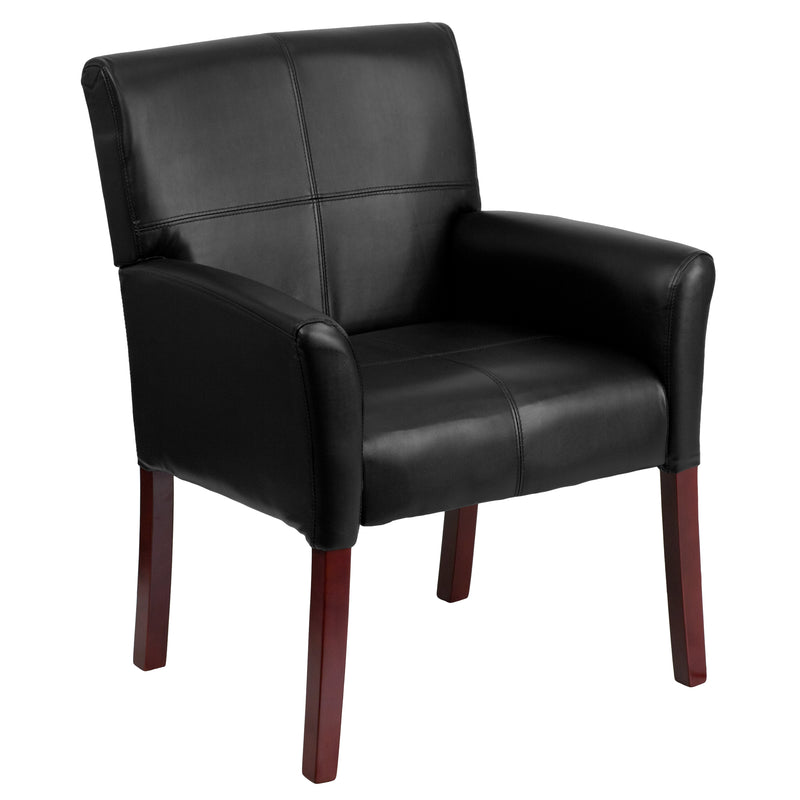 Leather Executive Side Reception Chair with Mahogany Legs - BT-353