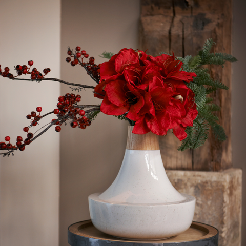 Bouquet d'hiver à la tige amaryllis pin baies rouges