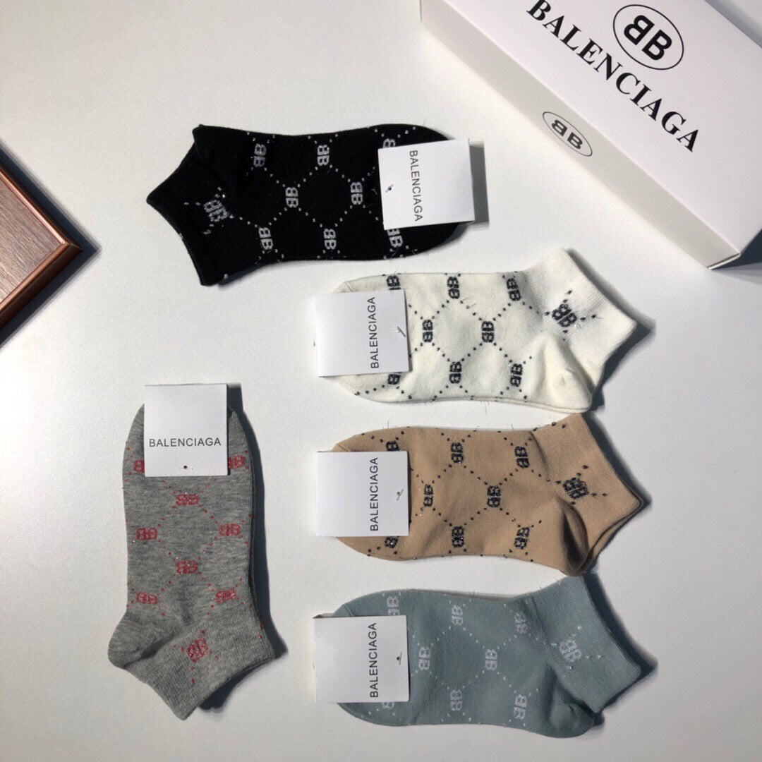 Balenciaga Fashion Classic Comfortable Breathable Pure Cotton Socks 5 Piece Set