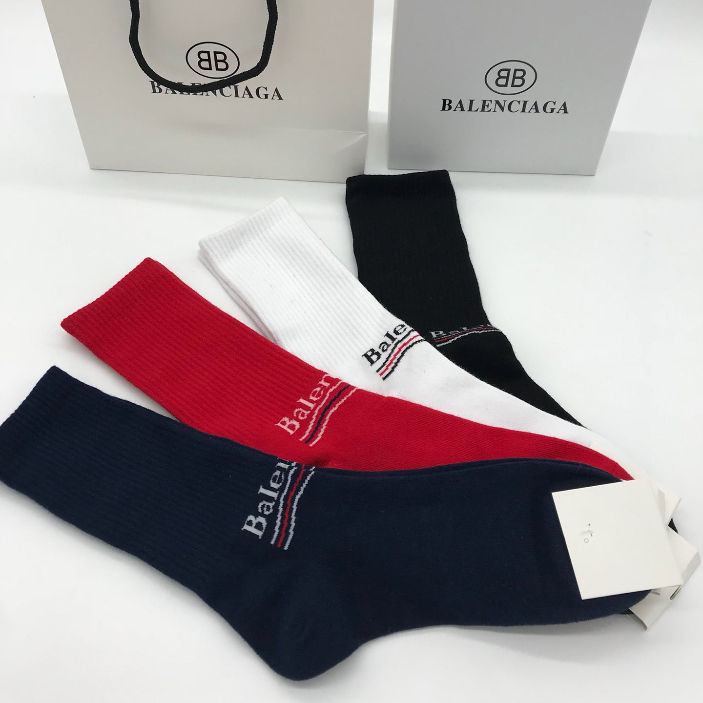 Balenciaga Fashion Classic Comfortable Breathable Pure Cotton Socks 4 Piece Set