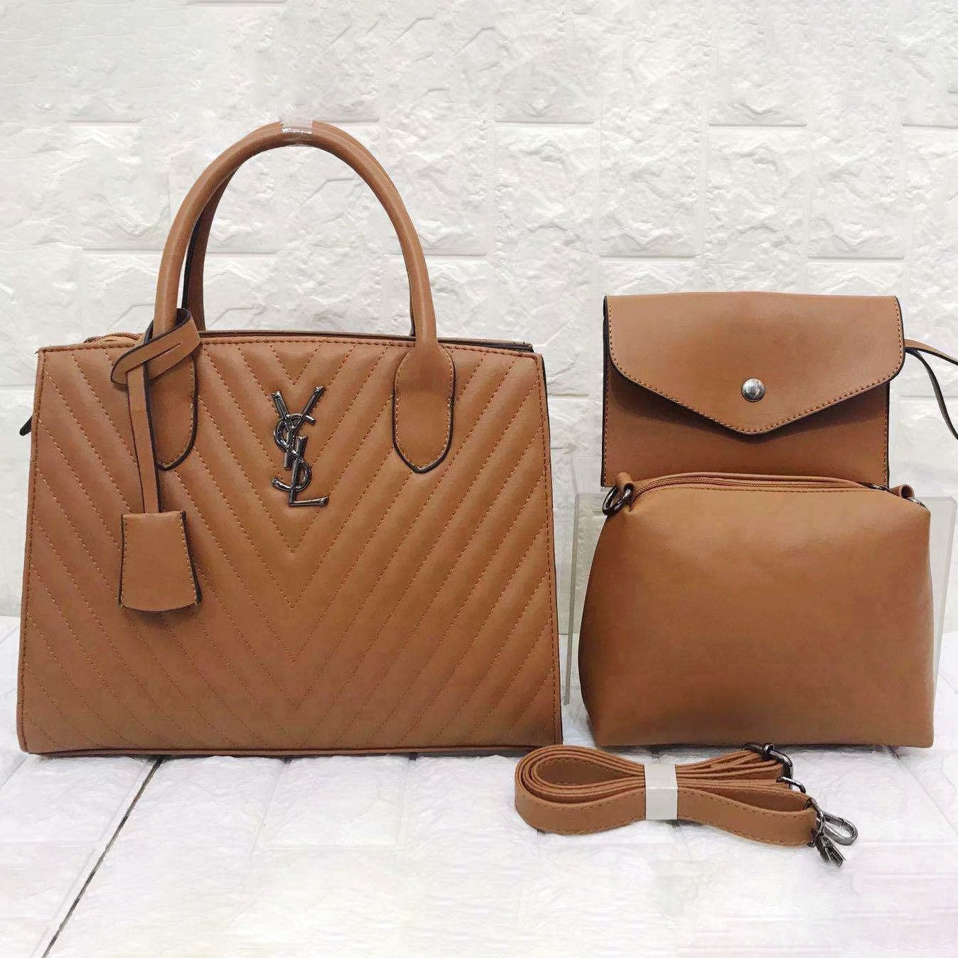 YSL Saint Laurent Fashion Leather Handbag Satchel Tote Two Piece