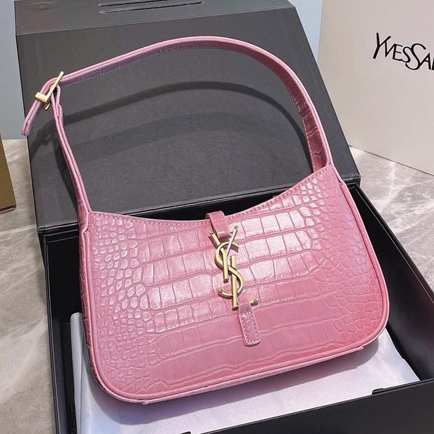 YSL Saint Laurent Solid Color Crocodile Pattern Ladies Shopping Handbag Shoulder Bag