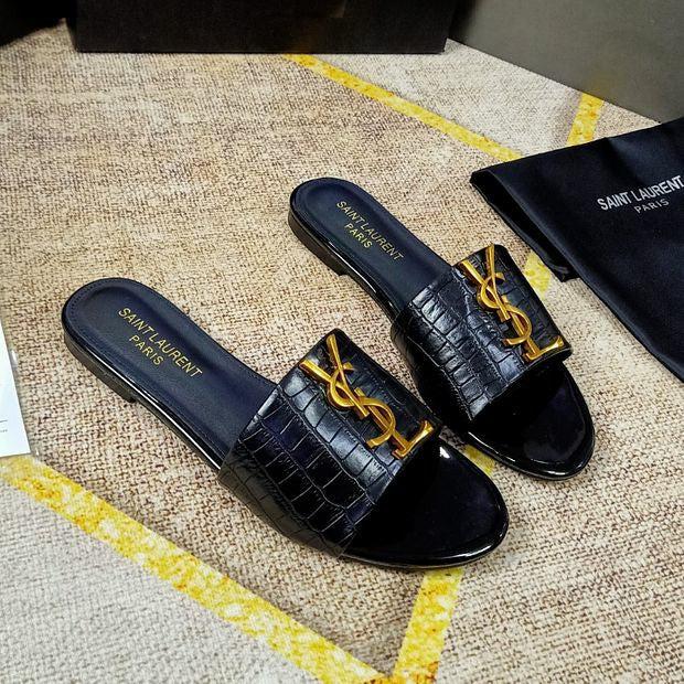 Saint Laurent YSL Leather Slide Sandal