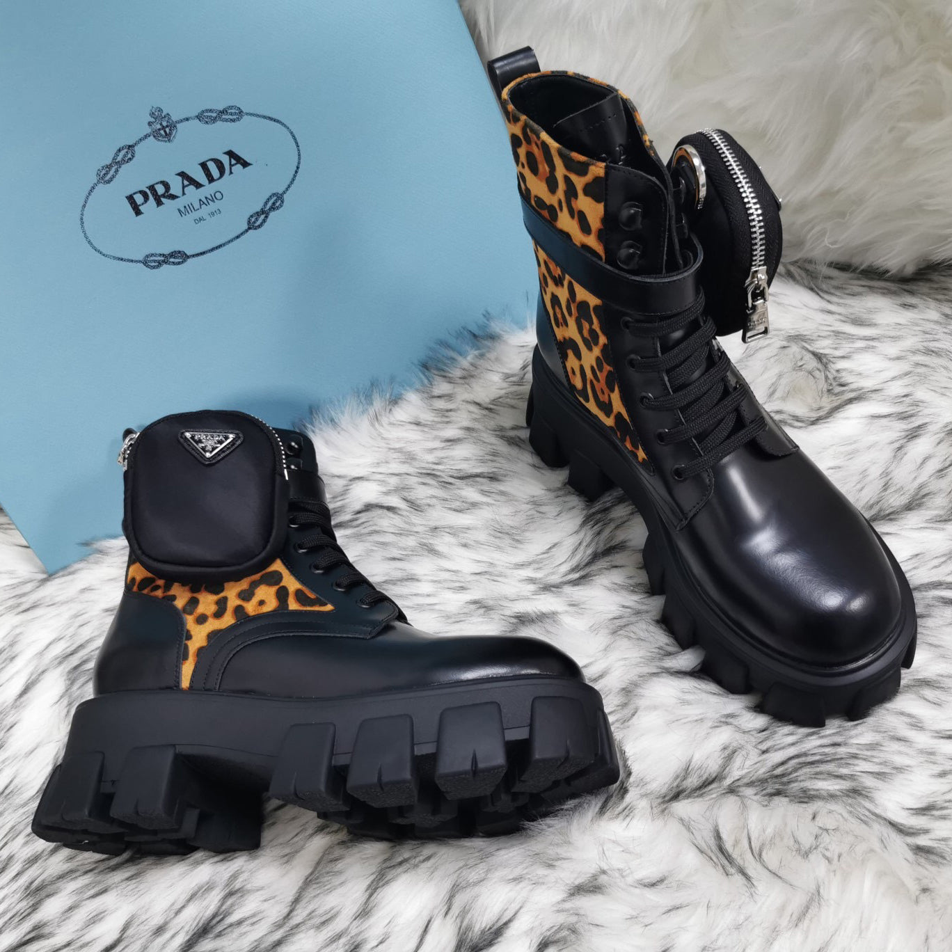 Prada Fashion Classic Leopard Pattern High Top Boots Shoes