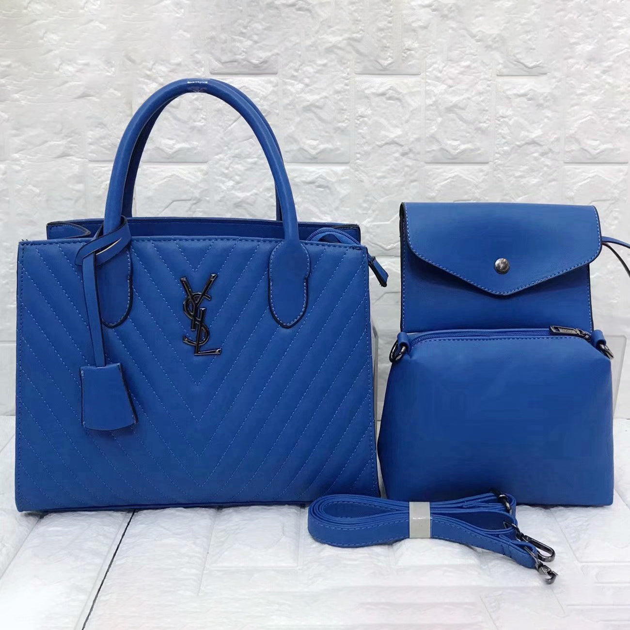 YSL Saint Laurent Fashion Leather Handbag Satchel Tote Two Piece Set