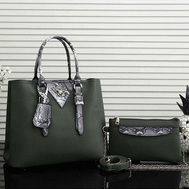 Prada Women Leather Fashion Handbag Tote Crossbody Shoulder Bag Set Two Piece