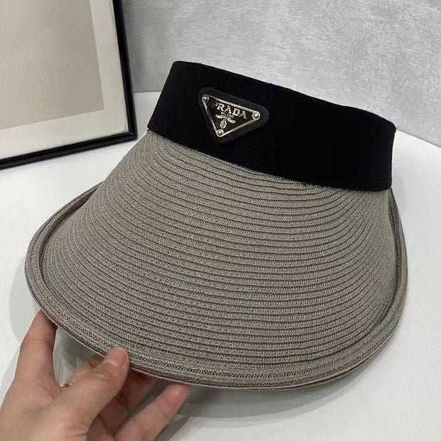 Prada Straw Hat Female Delicate Straw Woven Stereotypes Curling Hollow Top Sun Hat Beach Sun Cap