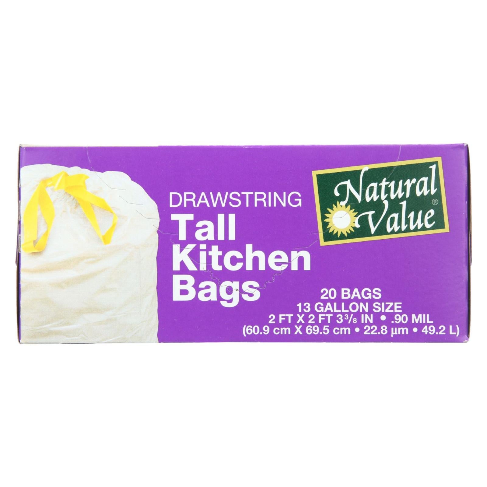 Natural Value Tall Kitchen Bags - Drawstring - 20 Count - Case of 12 (Pack of 12)
