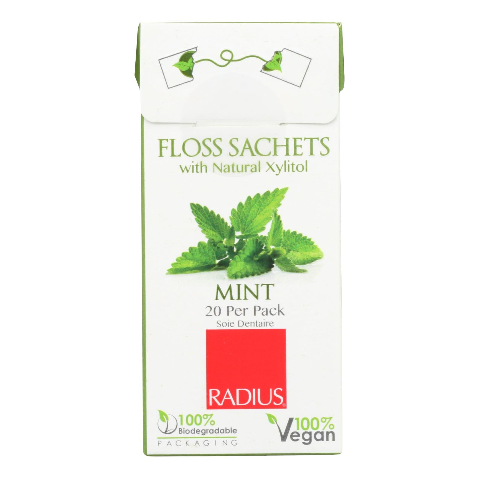 Sobres Radius Floss con xilitol natural (paquete de 20) - Menta